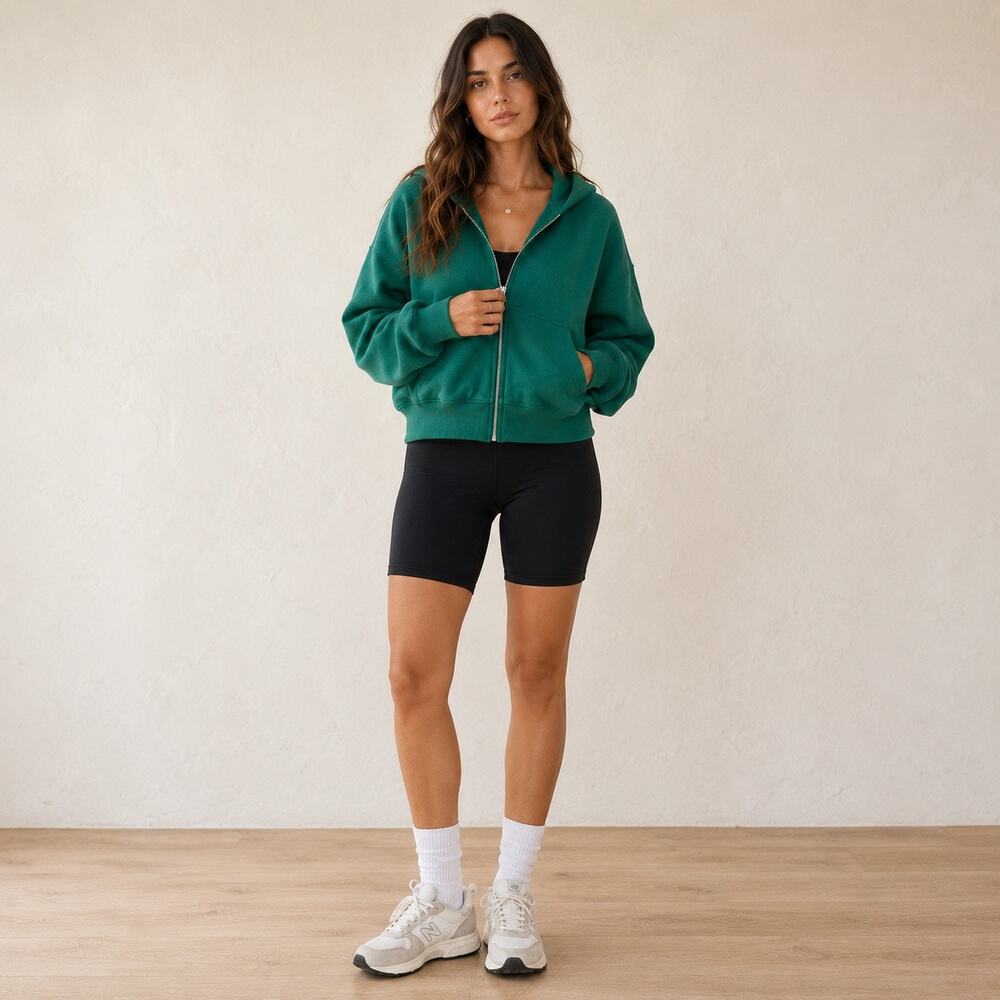 Aritzia TNA Cozy Fleece Green Boyfriend Zip Hoodie Oversized Small - Picture 2 of 9